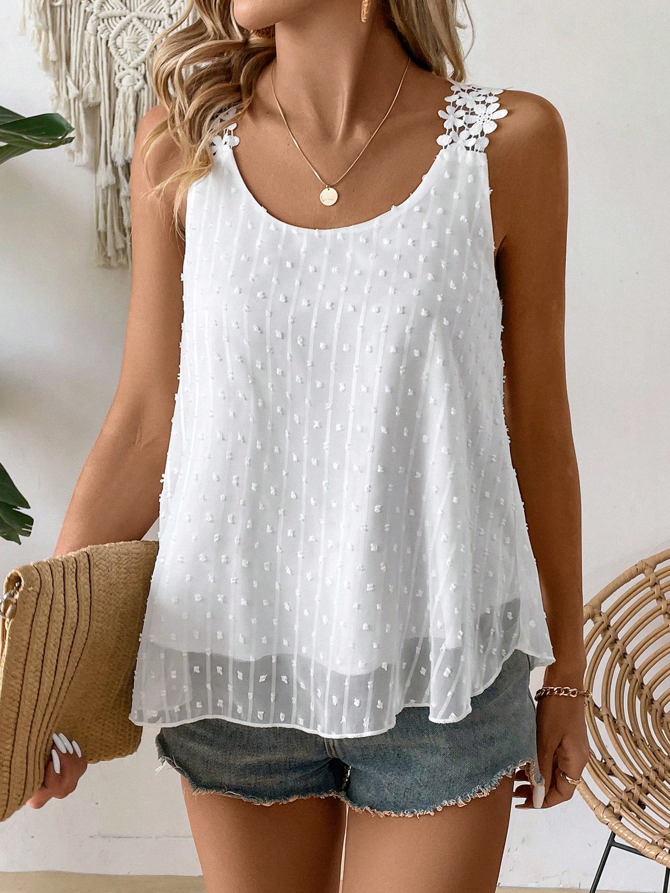Suspender Tank Top - Women Swiss Dot Chiffon Cami Tank