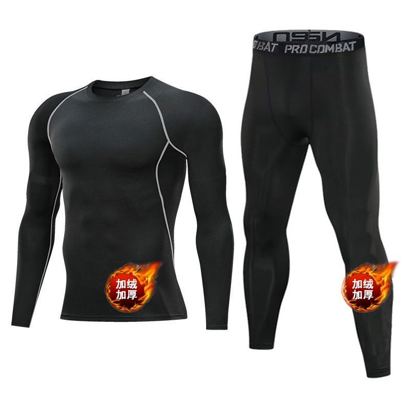 Compression Long Pant - Men Fleece Lined Compression Suit Thermal